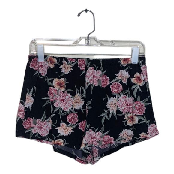 Flora black floral pull on short shorts size Large - Picture 1 of 7
